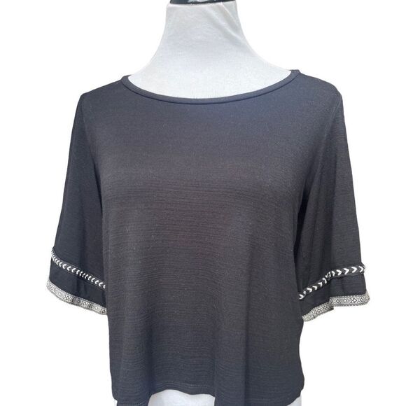 Anthropologie W5 Bell Sleeve Knit Black Top Size M Bohemian Loose Casual - Picture 2 of 8